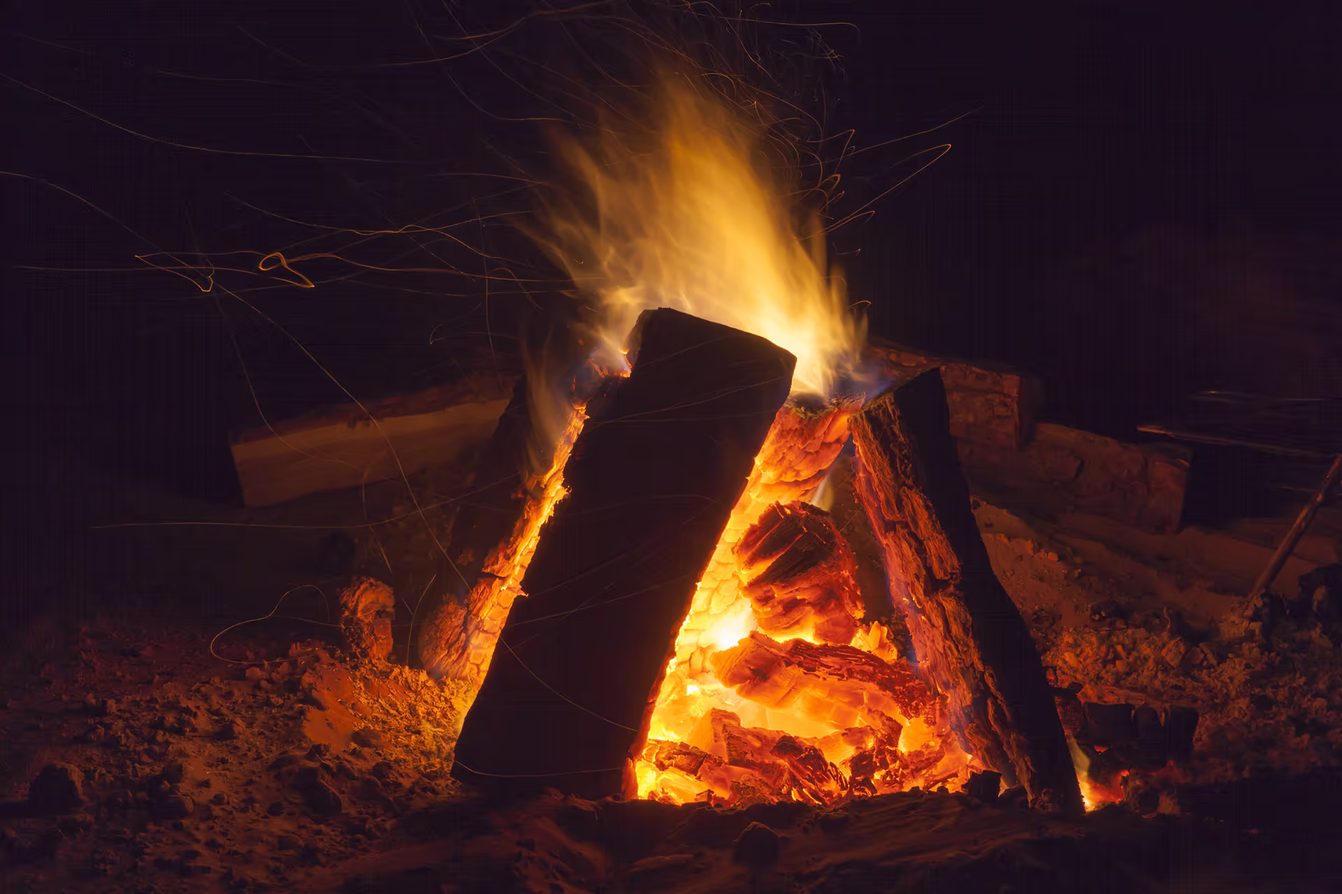 A campfire under the stars in the Moroccan Sahara at night