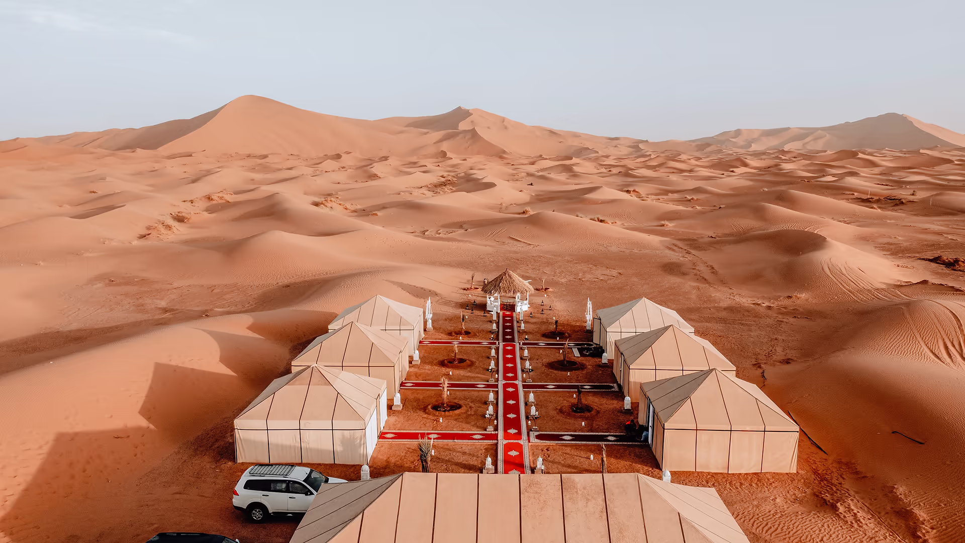 A desert camp among the dunes at Erg Chebbi near Merzouga