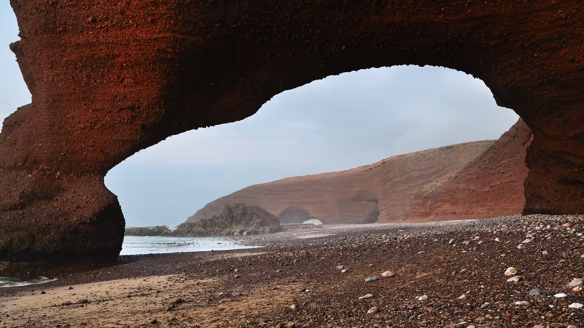 The red rock arch at Legzira Beach on the Atlantic coast